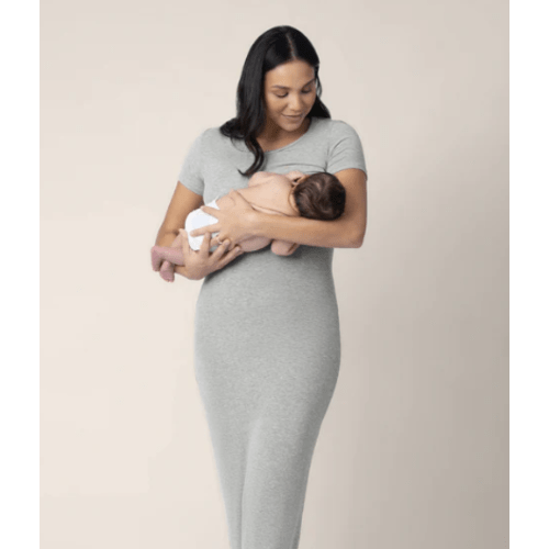 Olivia Ribbed Bamboo 2-in-1 Maternity & Nursing Dress | Grey Heather