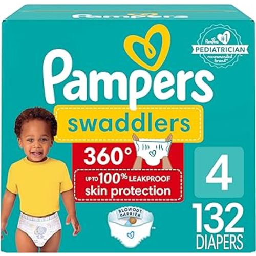 Pampers Swaddlers 360 Pull-On Diapers, Size 4, 132 Count, One Month Supply, for up to 100% Leakproof Skin Protection and Easy Changes