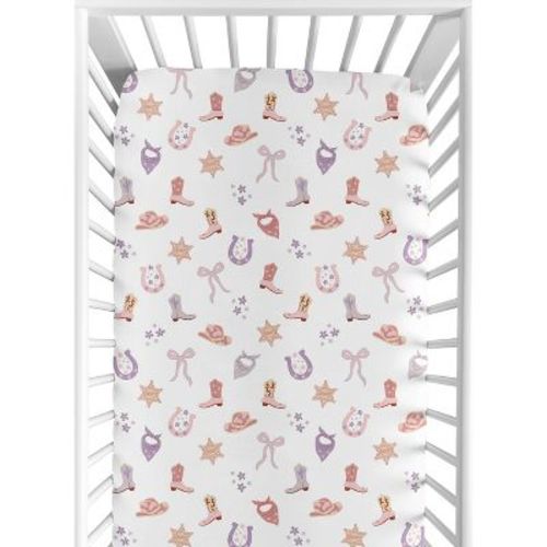 Sweet Jojo Designs Girl Baby Fitted Crib Sheet Boho Western Cowgirl Pink, Purple and Yellow