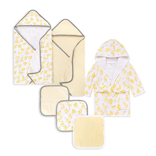 Burt's Bees Baby Bath Bundle- Hooded Towel, Washcloths & Robe Gift Set, 100% Organic Cotton - 0-9 Month - Little Ducks Bundle