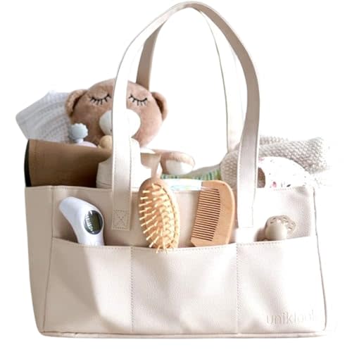 Uniklook Baby Diaper Caddy - Faux Leather -Nursery Storage Bin and Car Organizer for Diapers and Baby Wipes Stylish Nursery Storage Basket