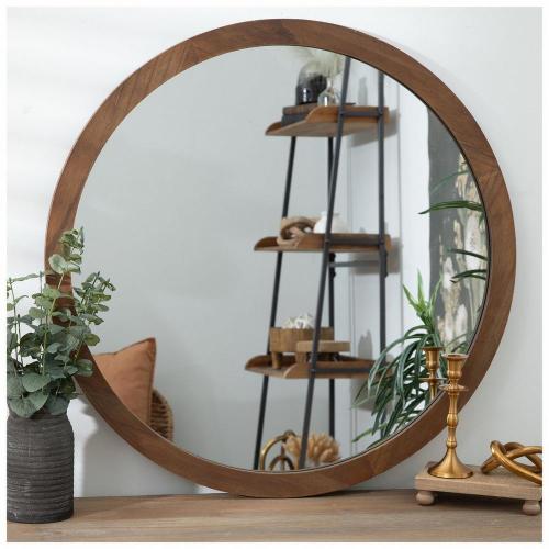 Round Wood Wall Mirror