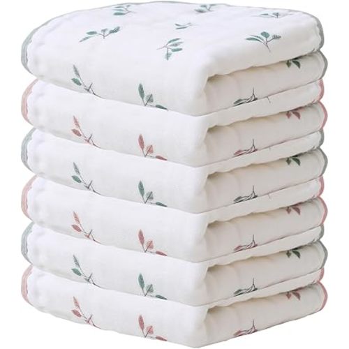 Muslin Burp Cloths, Pack of 6, 100% Cotton 6-Layer Extra Large 20''x10'' & Super Soft Absorbent Washcloths for Newborn Babies & Burping Clothes for Both Baby Boy & Girl