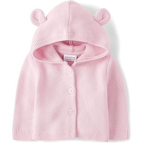 The Children's Place Baby and Newborn Long Sleeve Teddy Bear Ear Hood Cardigan Sweater