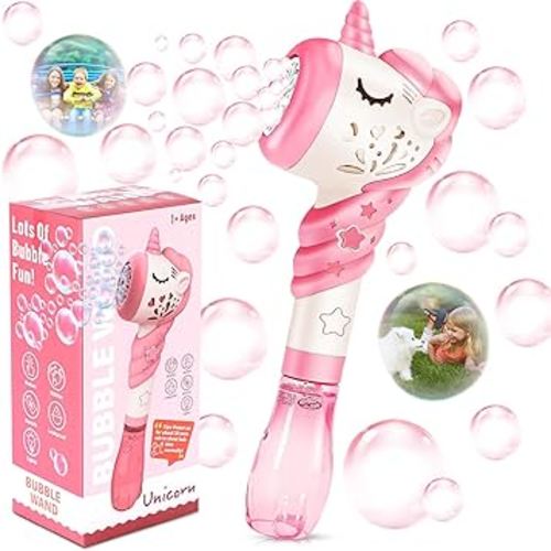 Bubble Machine Wand for Kids Toddlers Age 1 2 3 5 Years Old Birthday Valentines Day Gifts Unique Cute Baby Outdoor Unicorn Bubble Maker Toya Outside Toy Bath Bathtub Blower Game Little Girl Boy Easter