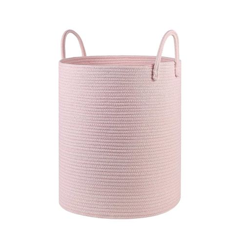 Cotton Rope Laundry Basket Hamper for Girls Kids Baby Nursery Hamper Bin Woven Blanket Basket for Living Room cute baby laundry basket Storage Basket for Nursery Toy Storage Bin&Box(Pink)