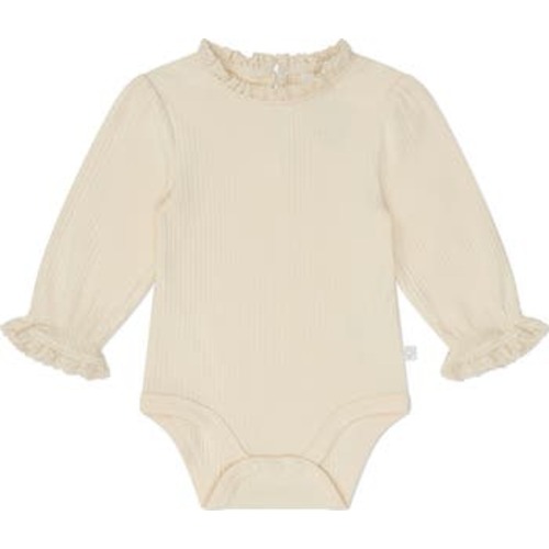 Ruffle Trim Long Sleeve Rib Bodysuit, 0-3M