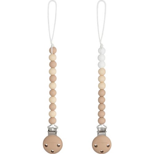 Pacifier Clips, 2 Pack in beige, light beige, white