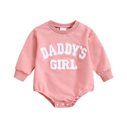 BOOMNY Toddler Girls Romper Jumpsuits Long Sleeve Casual Daddy'S Girl Letter Embroidery Romper Jumpsuit Soft Loose Fit Overalls Comfy Girl's Clothes