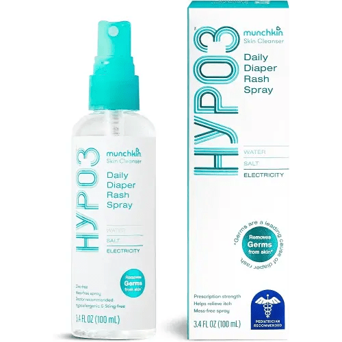 Munchkin® HYP03 Diaper Rash Hypochlorous Acid Spray for Face and Body, FSA Eligible, Removes Rash-Causing Germs, Helps Promote Healing, Gentle for Sensitive & Eczema-Prone Skin, 3.4oz