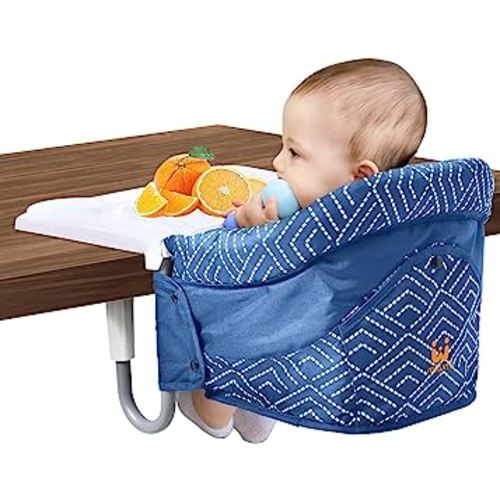 MTWML Hook On High Chair with Tray,Portable Baby High Chair That Attaches to Table,Clip On Fast Table High Chair for Babies and Toddlers.Baby Feeding Seat for Dining Table and Counter (Stripe-Blue)