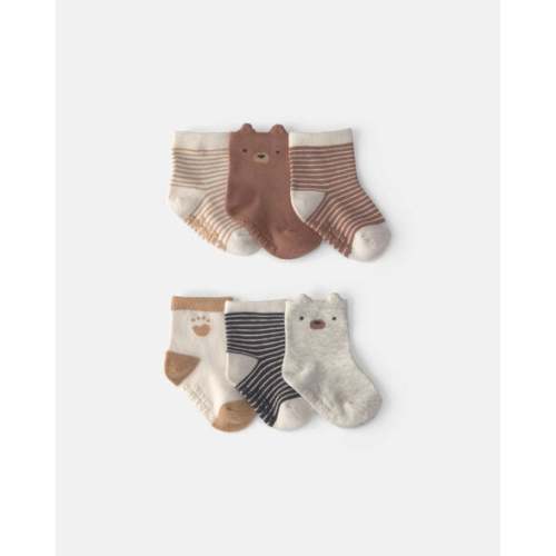 Baby Boy 6-Pack Bear Striped No Show Socks - Brown/Cream | Carter's