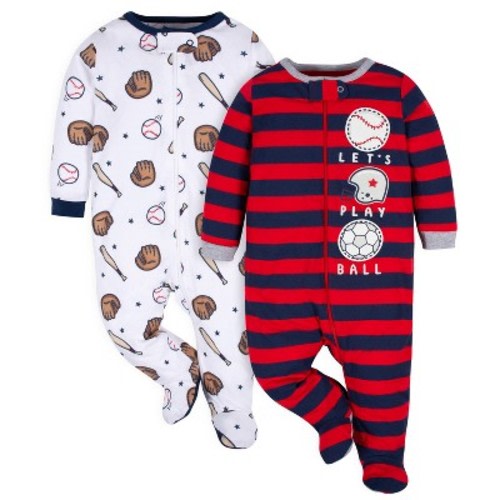 Gerber Baby Boys' Long Sleeve Sleep 'N Plays - Sports - 6-9 Months - 2-Pack
