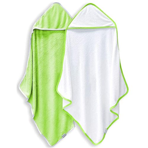 2 Pack Baby Bath Towel - Rayon Made from Bamboo, Ultra Soft Hooded Towels for Kids - X Large Size for 0-7 Yrs (White and Green, 37.5 x 37.5 Inch)