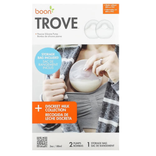 Boon Trove Silicone Manual Breast Pump Set - Hands Free Breast Milk Collector - Includes Polyester Travel Pouch - Breastfeeding Essentials - 2 Count