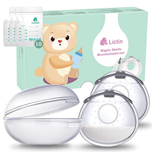 Lictin Breast Shell Breastmilk Collector for Breastfeeding-2 Pcs Silicone Breast Pad Nursing Cup Milk Saver for Nursing Moms Protect Sore Nipples Soft and Reusable with Box