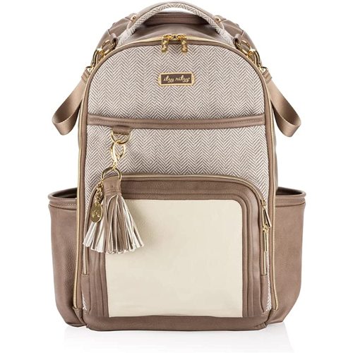 Itzy Ritzy Diaper Bag Backpack – Large Capacity Boss Plus Baby Backpack Diaper Bag Featuring 19 Pockets, Changing Pad, Stroller Clips, and Comfortable Backpack Straps, Vanilla Latte Boss Plus