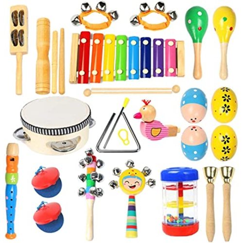Toddler Musical Instruments Ehome 15 Types 22pcs Wooden Percussion Instruments Toy for Kids Preschool Educational, Musical Toys Set for Boys and Girls with Storage Bag