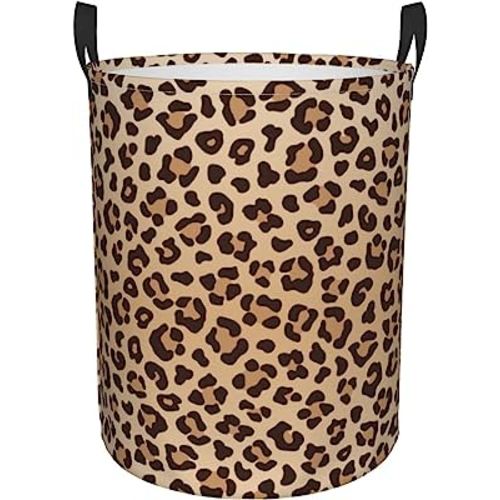 Leopard Print Round Laundry Hamper Animal Skin Texture Storage Basket Toys Clothes Organizer Bin For Home Bathroom Bedroom Dorm Nursery, 38l