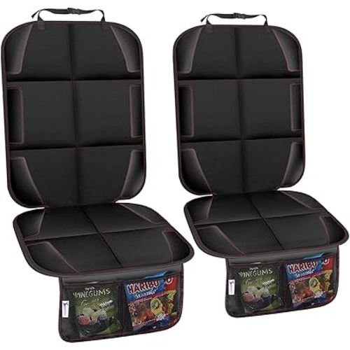 Car Seat Protector, Non-Slip Rubber Padded Backing Seat Protector for Child Seats, Waterproof Thickest Padding Car Seat Protector Under Baby Seat - No Imprint (Red-2pcs)