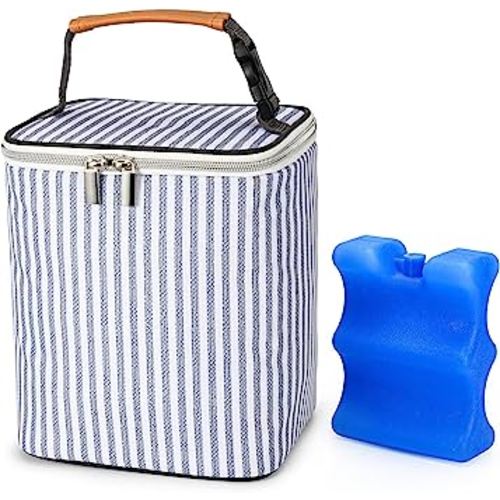 BABEYER Breast Milk Cooler Bag with Ice Pack Fits 4 Baby Bottles Up to 9 Ounce, Baby Bottle Tote Bag Great for Nursing Mom Daycare