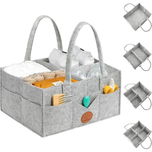 KeaBabies Baby Diaper Caddy Organizer with Handle - Portable Baby Organizers and Storage for Nursery, Changing Table, Large Travel Car Caddy, Girls,Boys Shower Gift Basket,New Mom Gifts(Classic Gray)