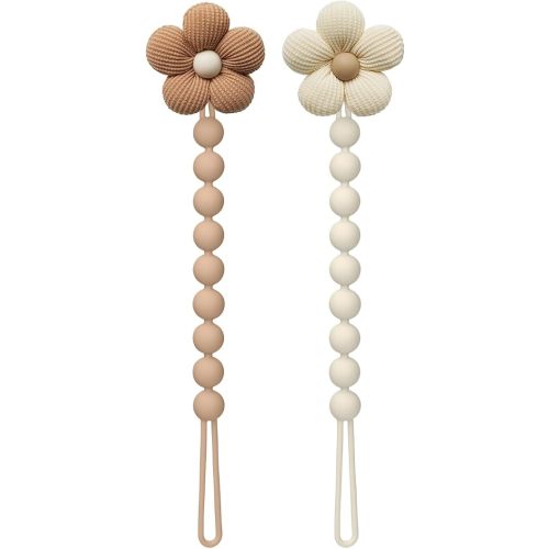 2Pcs Pacifier Clip, 100% Food-Grade Silicone Pacifier Clip with Soft Fabric Daisy, Secure One-Piece Design, Easy to Clean, Baby Shower Gift for Girls Boys