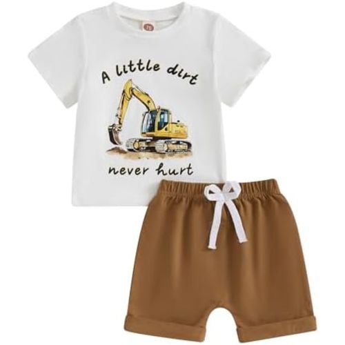 wdehow Toddler Baby Boy Summer Clothes Set Letter Print Crew Neck Short Sleeve T-Shirts Elastic Waist Shorts 2Pcs Outfits