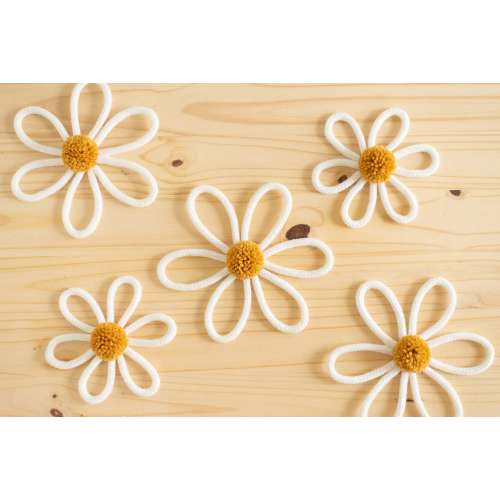 Knitted Wire Daisy Flower with Pom Pom in Custom Colors - Boho Nursery and Girl&#39;s Bedroom Decor - Spring Summer Home Decor