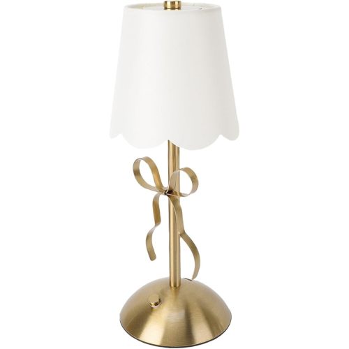 Dpofirs Small Bow Table Lamp, with Fabric Shade, Cute Metal Rechargeable Cordless Bedside Light, Touch Control, Dimmable Desk Lamp, for Bedroom Decor