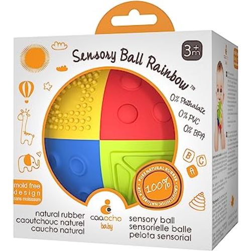 caaocho Pure Natural Rubber Sensory Ball Rainbow 3" - Sealed Hole, BPA Free Baby Ball Toy, for Sensory Play, for Sensory Development, Hole Free Baby Toy, Perfect Bouncer, Without Hole