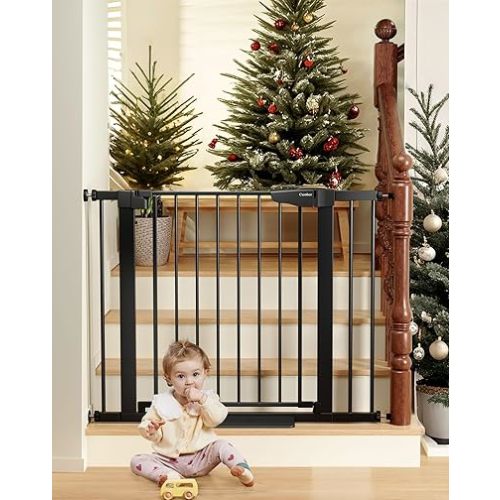 Cumbor 29.7-40.6" Baby Gate for Stairs, Mom's Choice Awards Winner-Dog Gate for Doorways, Pressure Mounted Self Closing Pet Gates for Dogs Indoor, Durable Safety Child Gate with Easy Walk Thru Door