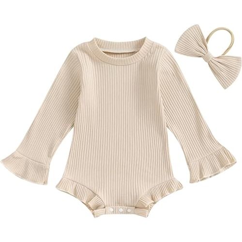 fhutpw Newborn Baby Girl Oversized Sweatshirt Romper Ruffle Long Sleeve Crewneck Onesie Sweater Tops Infant Fall Clothes