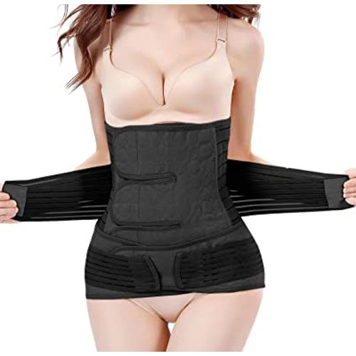 ChongErfei 2 in 1 Postpartum Belly Wrap Waist/Pelvis Belt C-Section Natural Birth Back Support Girdle Postpartum Recovery Belt (Black-3 straps, One Size)