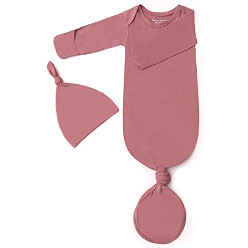 Newborn Baby Knotted Gown, Super Soft Silky Infant Long Sleeve Sleeper for Baby Girl and Boy Sleeping Bag with Hat