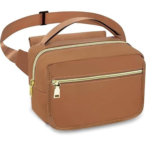 printe Small Diaper Bag with Portable Changing Pad, Crossbody Women Waist Bag with Wipes Pocket for Travel, Stroller Diaper Funny Pack, Brown