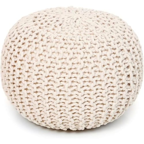 REDEARTH · Round Pouf Ottoman - Cable Knitted Boho Poof - Home Décor Cord Pouffe Handmade Circular Footrest for Living Room - Bedroom - Kids Bedroom - 100% Cotton Pouf (19.5"x19.5"x14") - Natural