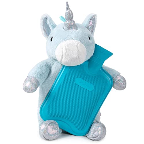 HomeTop Premium Classic Rubber Hot Water Bottle with Cute Unicorn Cover (2L, Blue)