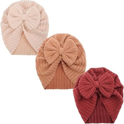 3 PCS Newborn Baby Turban Hat Baby Bow Infant Cap Hats Knot Soft Cute Nursery Beanie Breathable Toddler Cap for Girls