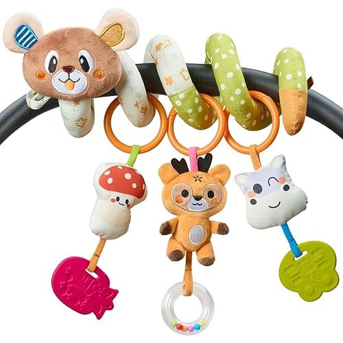 TUMAMA Baby Activity Toy Cute Bear Spiral Toy with Hanging Toys, Clips Detachable Sensory Stimulating Baby Toys 0-3 3-6 Months for Newborn Strollers Bassinets Crib Carseat