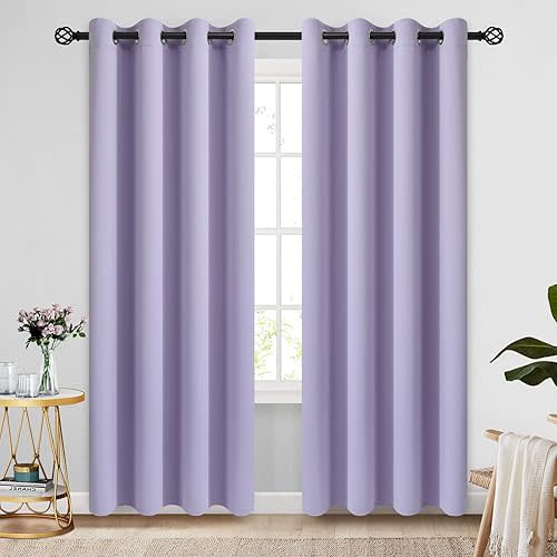 COSVIYA Grommet Room Darkening Curtains 84 inch Length 2 Panels,Thick Polyester Light Blocking Insulated Thermal Window Lilac Curtain Drapes for Bedroom/Living Room,52x84 inches