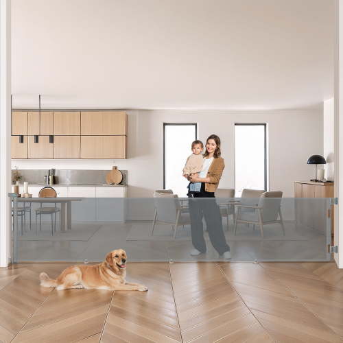 Retractable Baby Gate, Caveen 120" Extra Wide ABS Expandable for Livingroom Outdoor, Gray