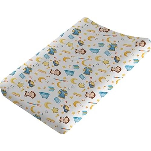 Monkey Stars Moon Baby Changing Pad Covers,Unisex Fitted Changing Pad Cover for Baby Girls Boys,Comfortable Breathable Baby Changing Table Pads Sheets,Polyester Easy Care Diaper Changing Pad Covers