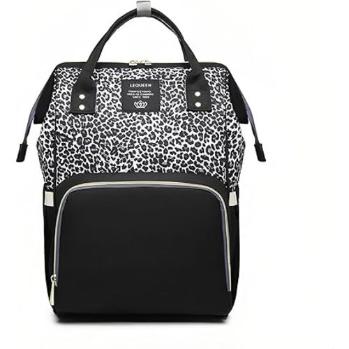 Leopard Print Diaper Bag Backpack Multi-Function Diaper Bag for Baby Care Waterproof Travel Baby Bag for Mom Gray