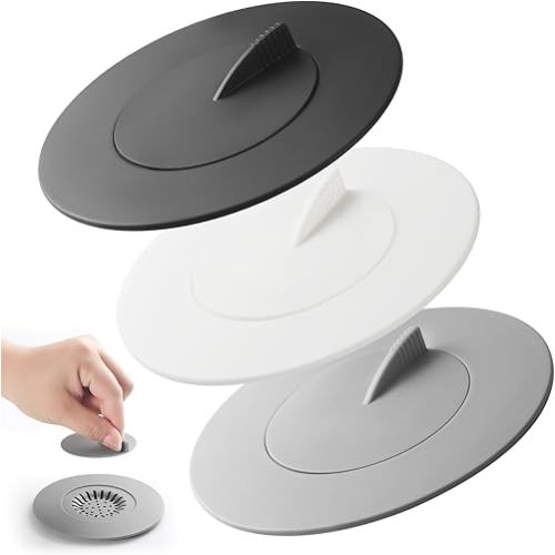 Shower Drain Stopper Hair Trap Hair Catcher Bathtub Drain,2-in-1 Strainers Protectors Cover for Floor,Laundry,Kitchen and Bathroom,Silicone,Fit for 1.75"-3.0" Drain Hole,3 Pack (GreyWhiteBlack)
