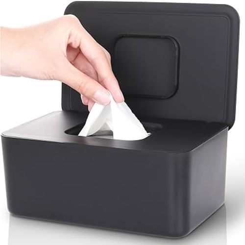 Baby Wipes Dispenser, Baby Wipe Holder for Fresh Wipes, Non-Slip Baby Wipes Container, Refillable Wipes Box, Baby Wipes Case with Sealing Design Lid (Black)