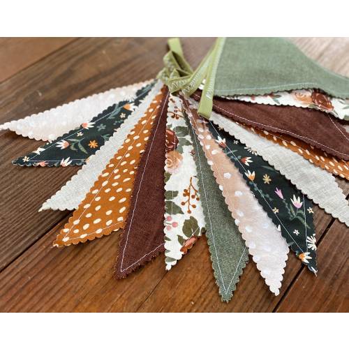 Neutral Floral Banner Bridal Baby Shower Warm Woodland Nursery Banner Fabric Bunting Floral Banner Garland Pennants Birthday Party Banner