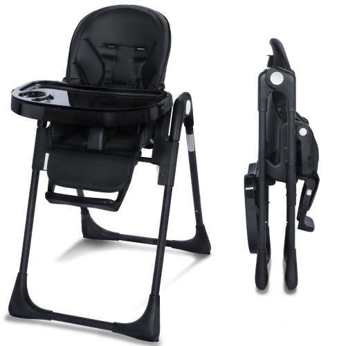 AILEEKISS Foldable High Chair for Baby, Toddler Eating Chair with Detachable Double Trays, Black