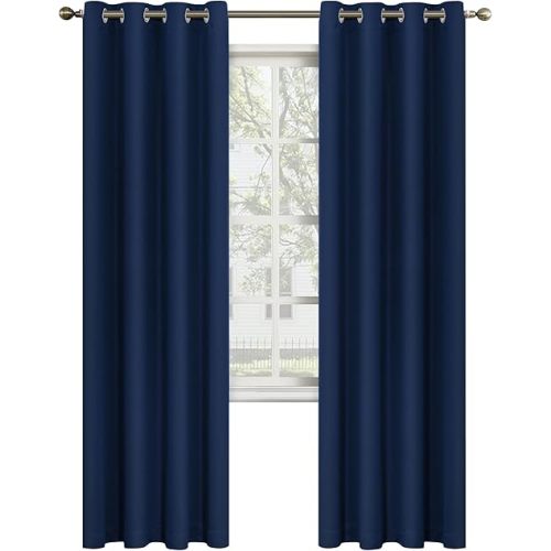 MYSKY HOME Navy Blue Curtains 84 Inch Long Blackout Curtain for Living Room Bedroom Blue Curtains Grommet Window Drapes Privacy Protect Room Darkening Single Panel Curtain, 52 x 84 Inch