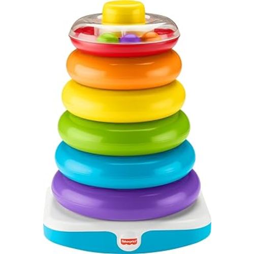 Fisher-Price Toddler Toy Giant Rock-A-Stack, 6 Stacking Rings with Roly-Poly Base for Ages 1+ Years, 14+ Inches Tall
